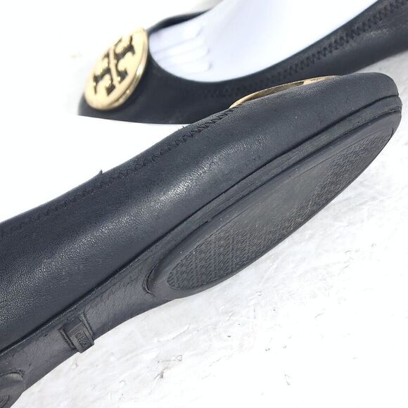 TORY BURCH Women's MINNIE US 10,5M Black Leather Logo Slip On Ballet Flats - Picture 14 of 16